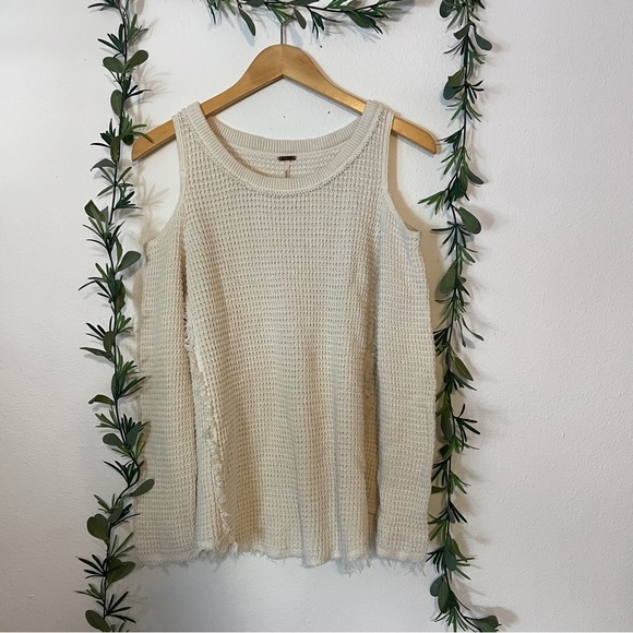 Free People Sweaters - Free People Cream Waffle Knit Cold Shoulder Sweater